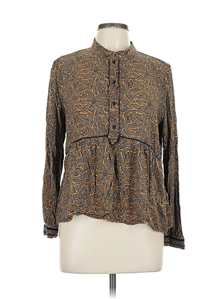 Pre-owned Hinge Long Sleeve Blouse In Brown