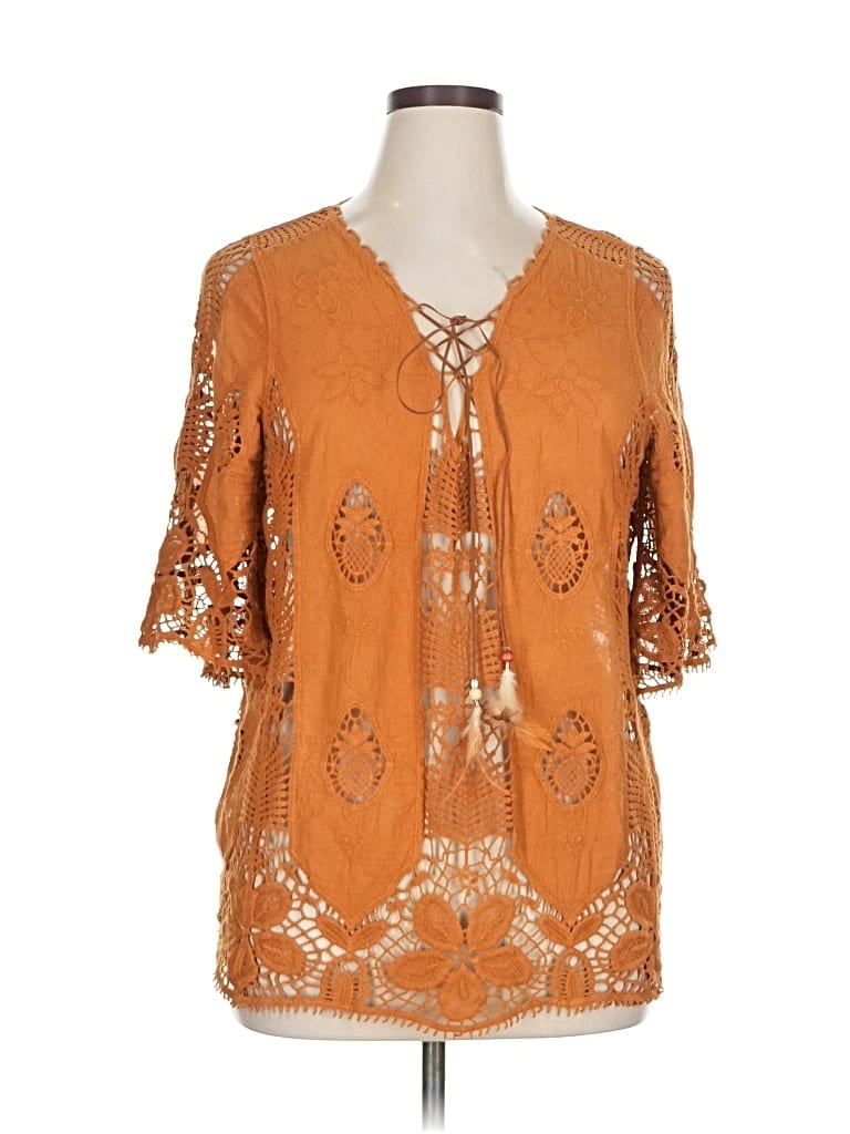 Pre-owned Simply Couture 3/4 Sleeve Blouse In Orange