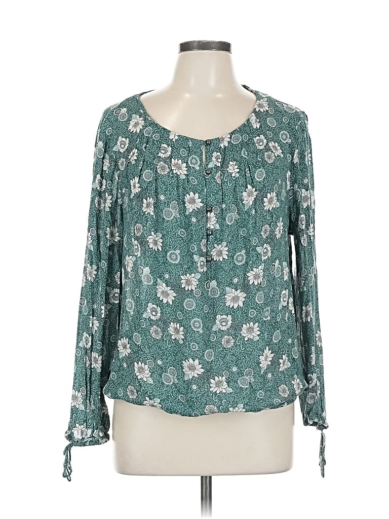 Pre-owned Lucky Brand Long Sleeve Blouse In Blue
