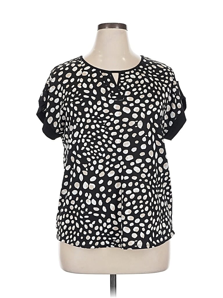 Pre-owned Perseption Concept Short Sleeve Blouse In Black