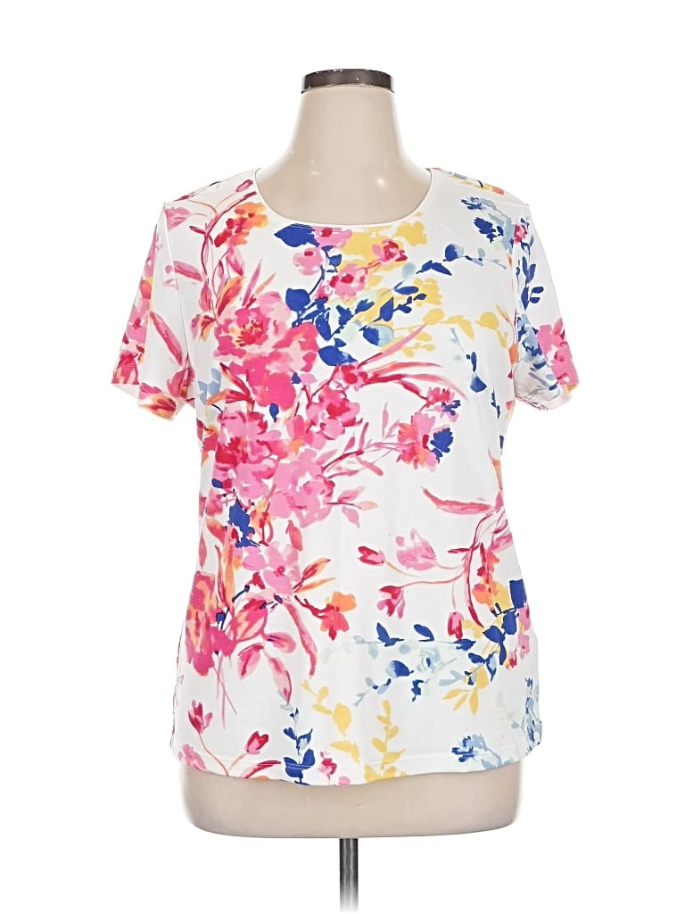 Pre-owned Karen Scott Short Sleeve Blouse In White