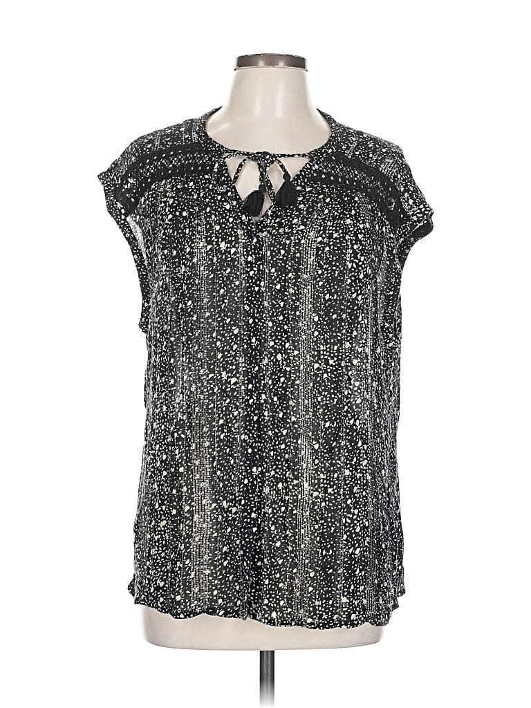Pre-owned Lucky Brand Short Sleeve Blouse In Black