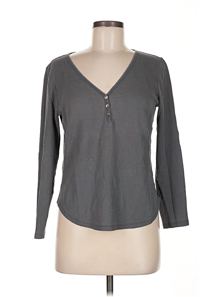 Pre-owned Love By Gap Long Sleeve Henley Shirt In Gray