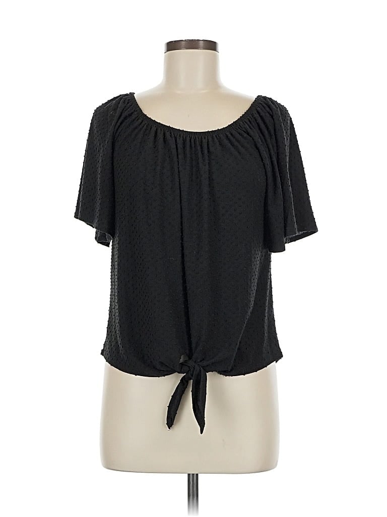 Pre-owned Kim & Cami Short Sleeve Blouse In Black