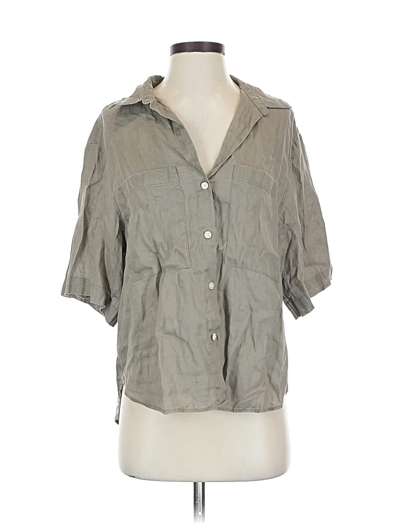 H&M Pre-owned 3/4 Sleeve Button Down Shirt In Gray