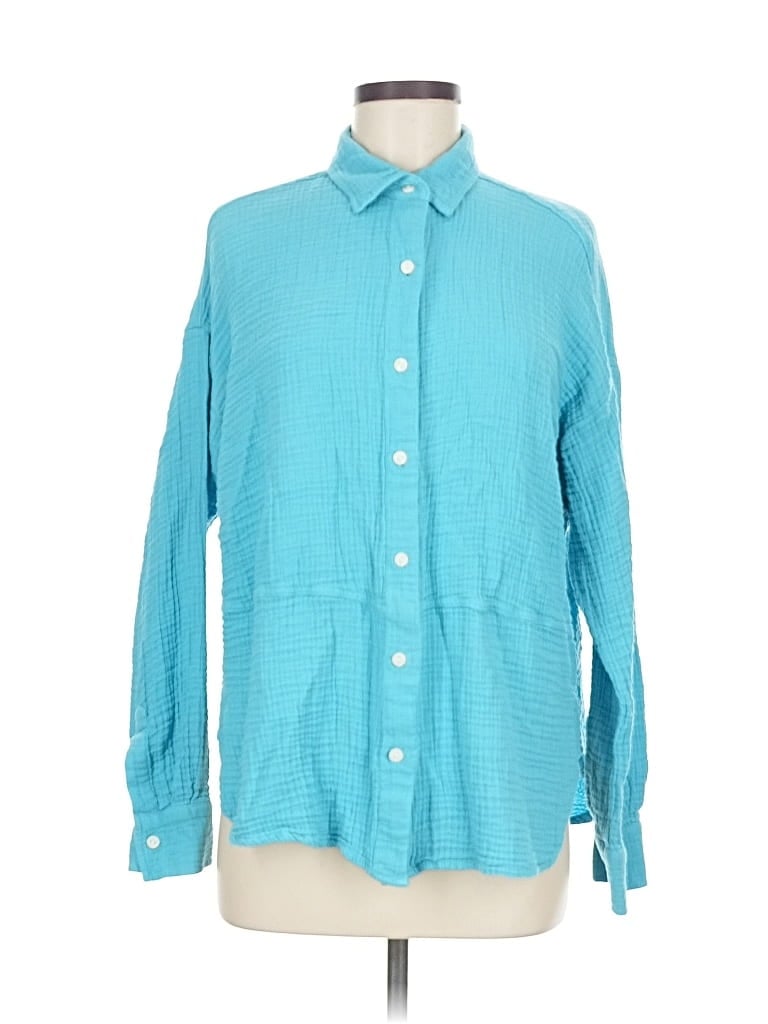 Pre-owned Lou & Grey Long Sleeve Button Down Shirt In Blue