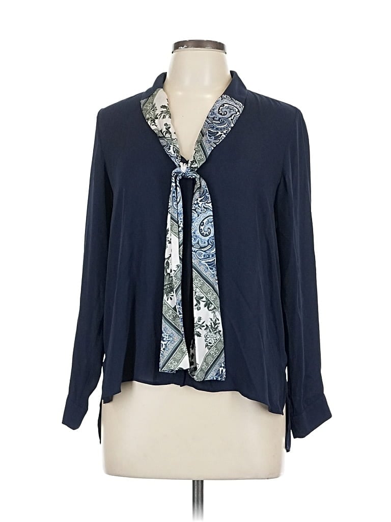 Pre-owned Zara Basic Long Sleeve Blouse In Blue