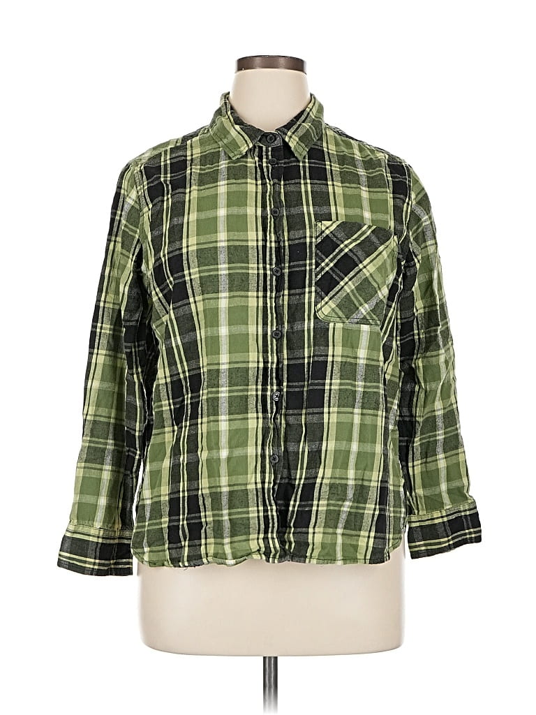 Pre-owned Time And Tru 3/4 Sleeve Button Down Shirt In Green