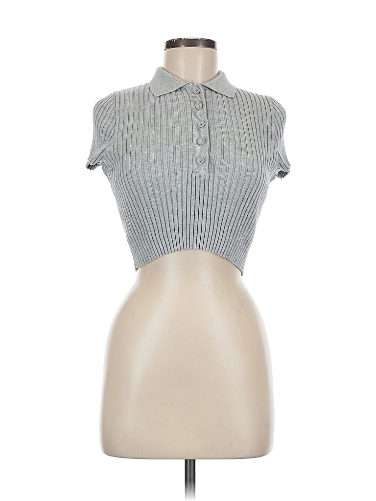 Pre-owned Brandy Melville Short Sleeve Top Gray Collared Neckline Tops
