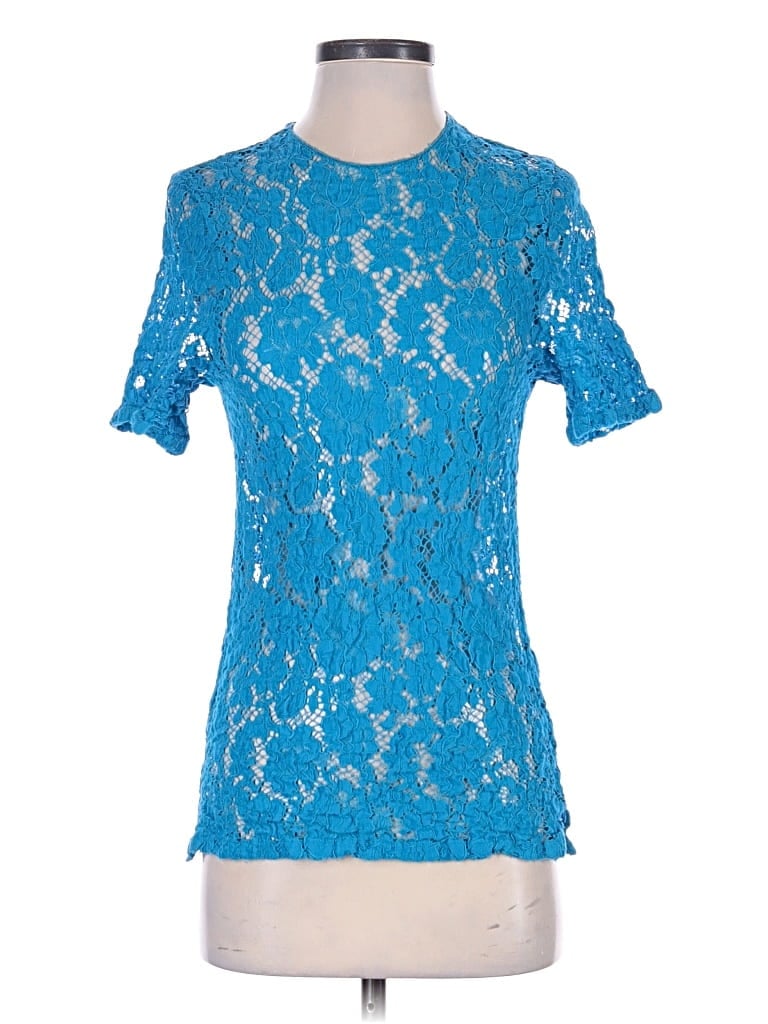 Pre-owned Prada Short Sleeve Top Blue Mock Neckline Tops