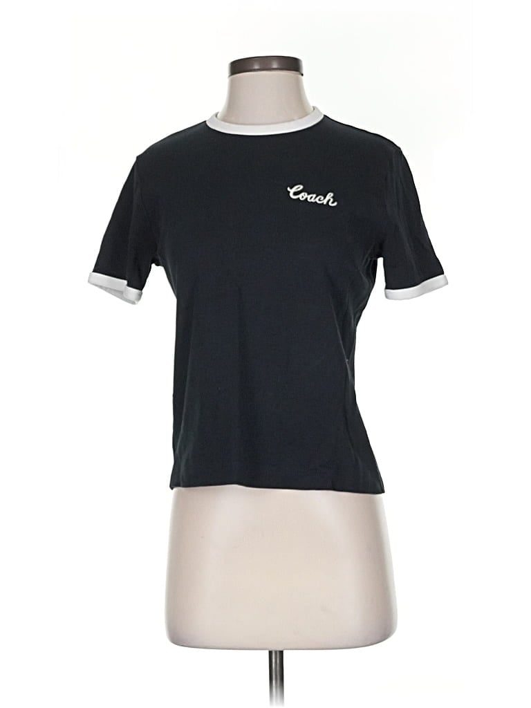 Pre-owned Coach Short Sleeve Top Black Crew Neck Tops