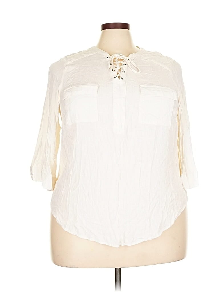 Pre-owned Torrid 3/4 Sleeve Blouse In White