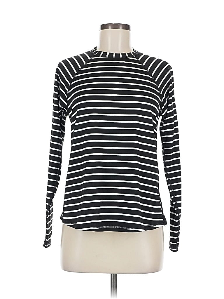 Pre-owned Kona Sol Long Sleeve Top Black Stripes Pattern Turtleneck Tops