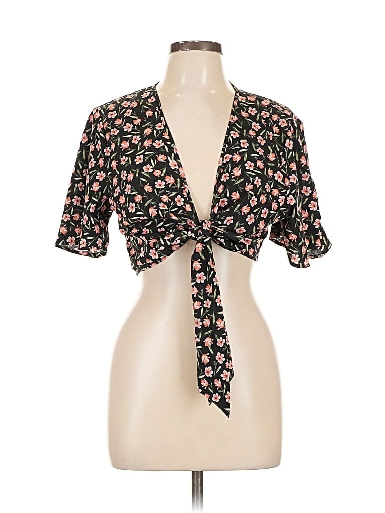 Pre-owned Shein Curve Short Sleeve Blouse In Black