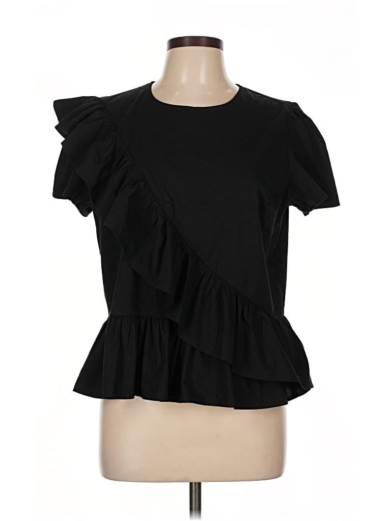 EXPRESS Pre-owned Short Sleeve Top Black Ruffles Neckline Tops