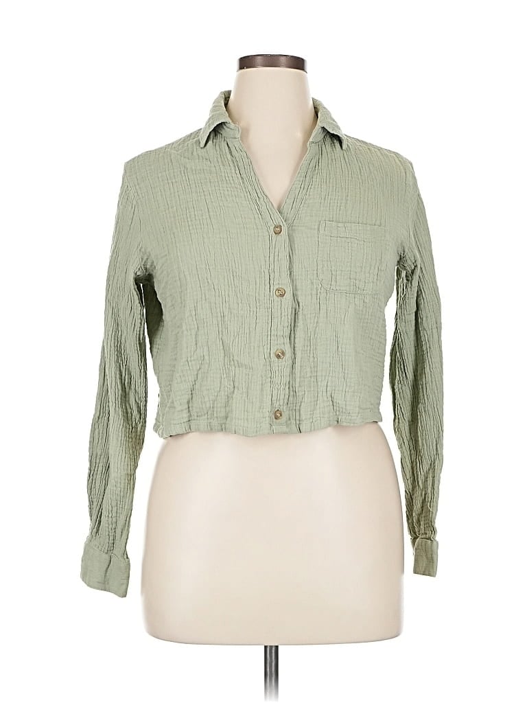 Pre-owned Midnight Sky Long Sleeve Button Down Shirt In Green