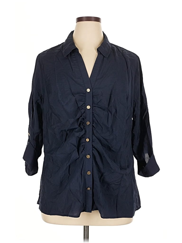 Pre-owned Michael Michael Kors 3/4 Sleeve Button Down Shirt In Blue