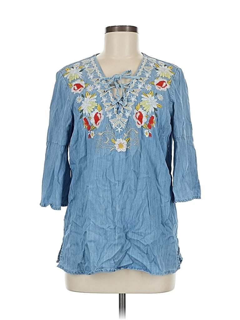 Pre-owned Tribal Jeans 3/4 Sleeve Blouse In Blue