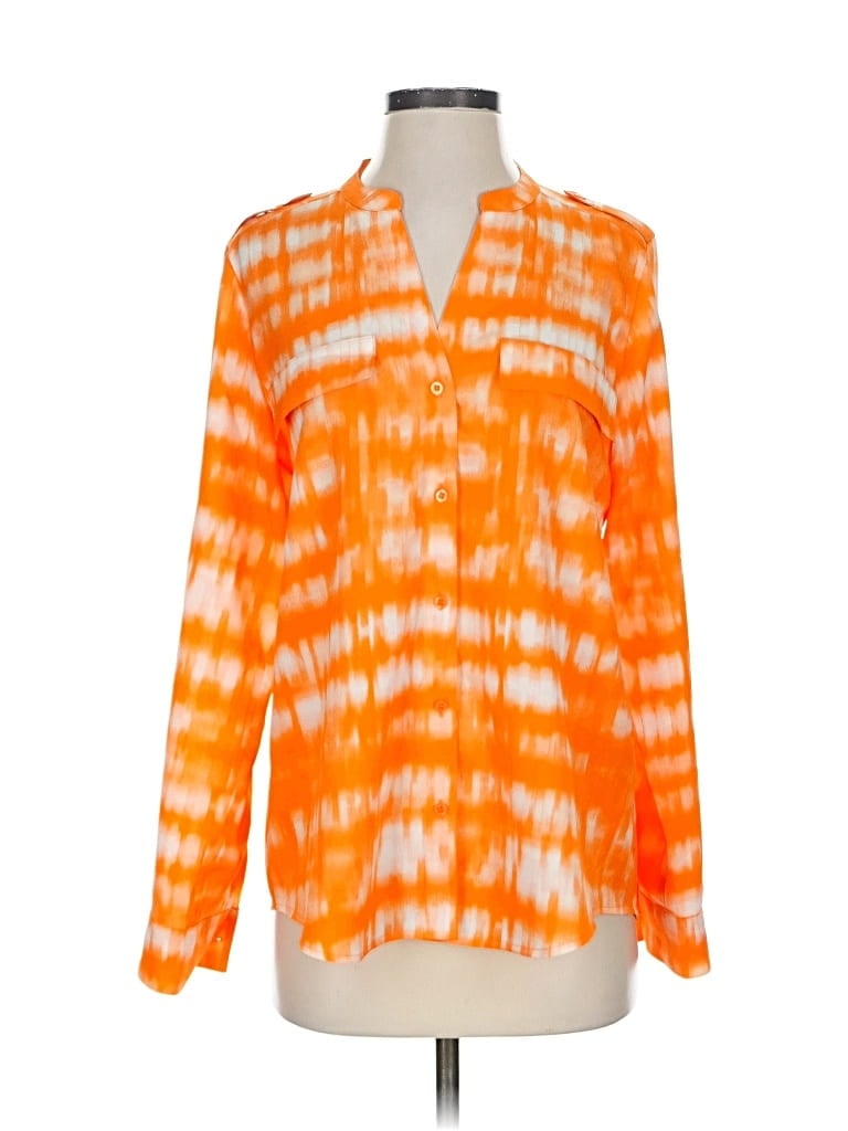 Pre-owned Calvin Klein Long Sleeve Blouse In Orange