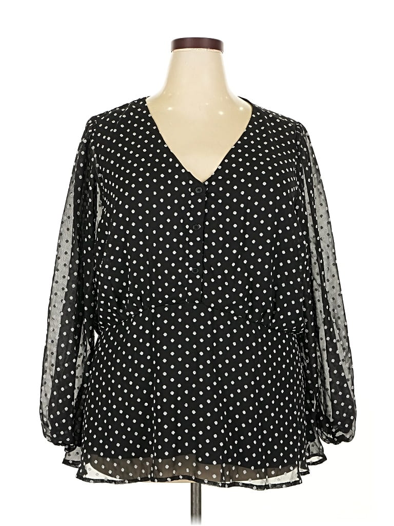 Pre-owned Lane Bryant Long Sleeve Blouse In Black