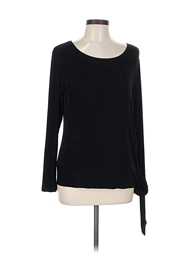 Pre-owned Travelers By Chico's Long Sleeve Top Black Boatneck Tops