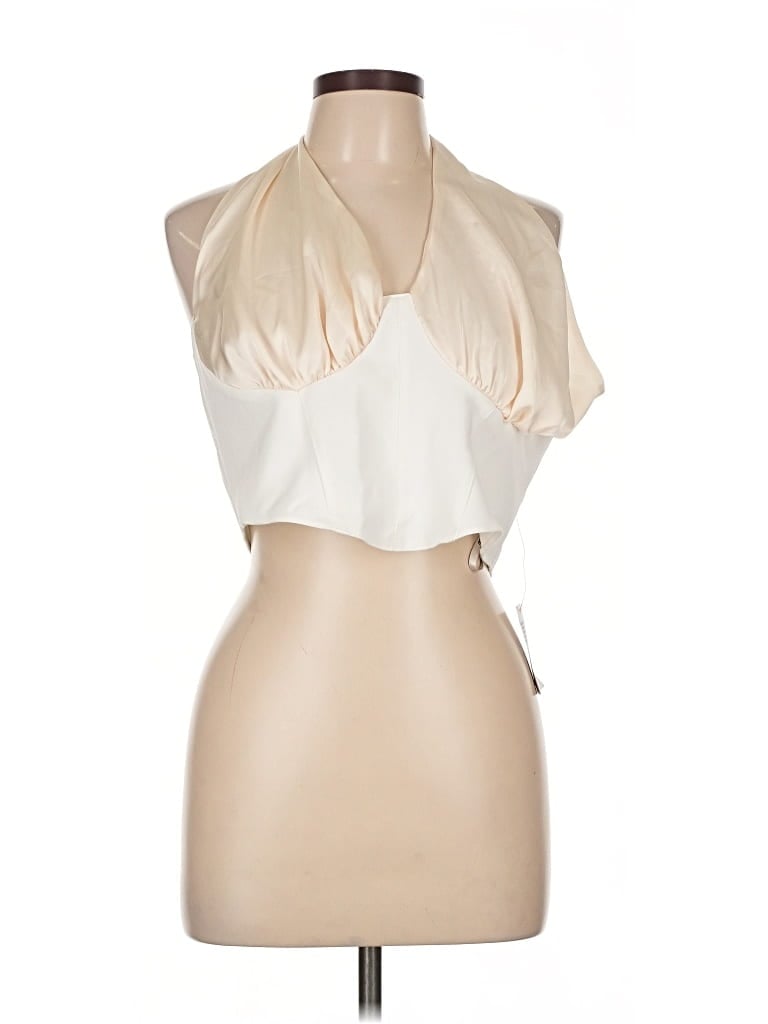 Pre-owned Asos Design Tank Top Ivory Halter Neckline Tops In White