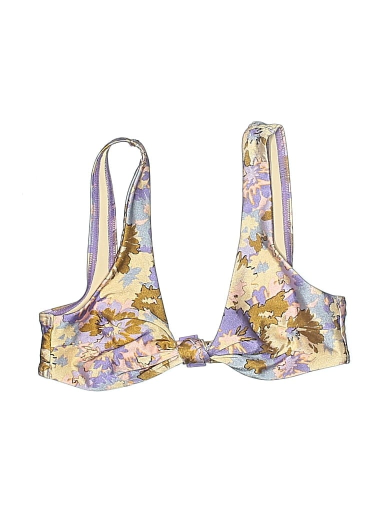 Pre-owned Zimmermann Swimsuit Top Purple Floral Pattern Swimwear