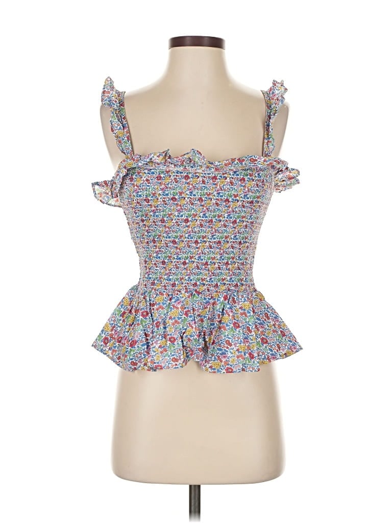 Pre-owned Liberty Art Fabrics For J.crew Sleeveless Top Blue Sweetheart Neckline Tops