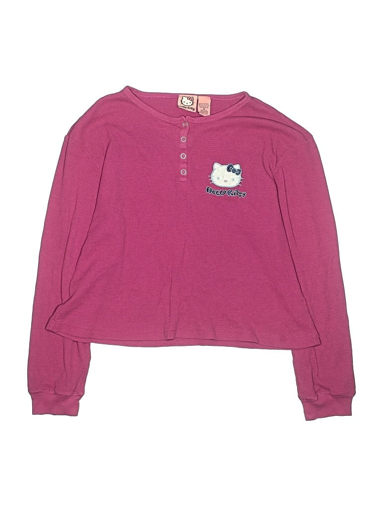 Click to view more detailed imagery on our partner's website Pre-owned Hello Kitty Kids' Long Sleeve Henley Shirt In Pink