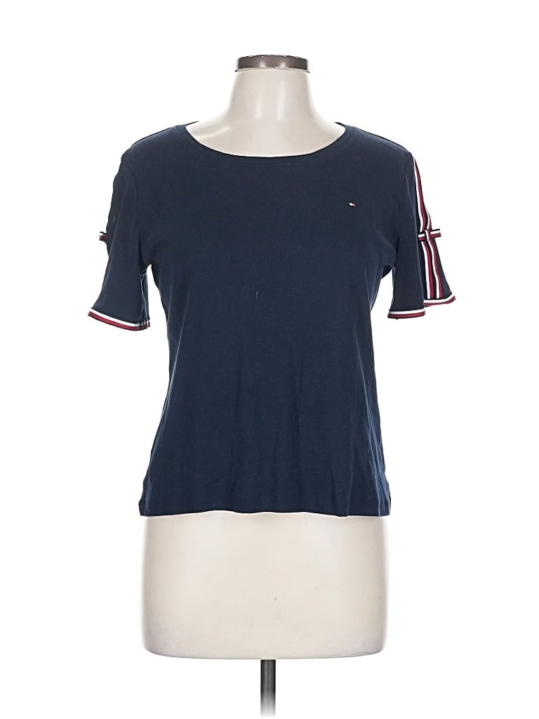 Pre-owned Tommy Hilfiger Short Sleeve Top Blue Crew Neck Tops