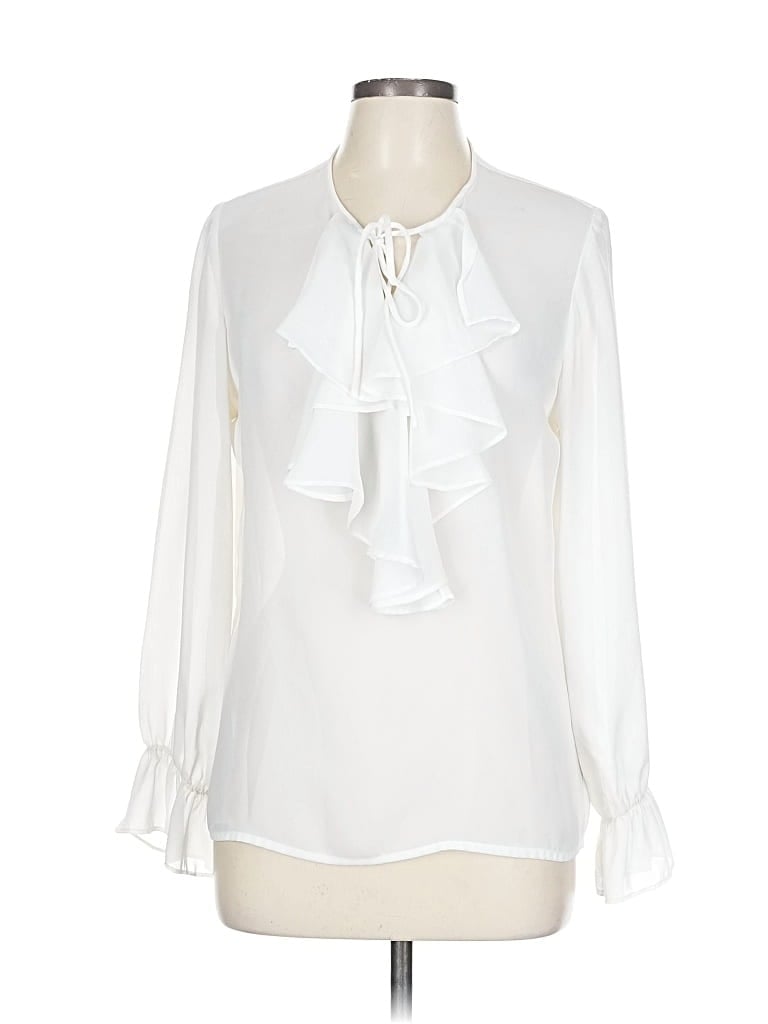 Pre-owned Liz Claiborne Collection Long Sleeve Blouse In White