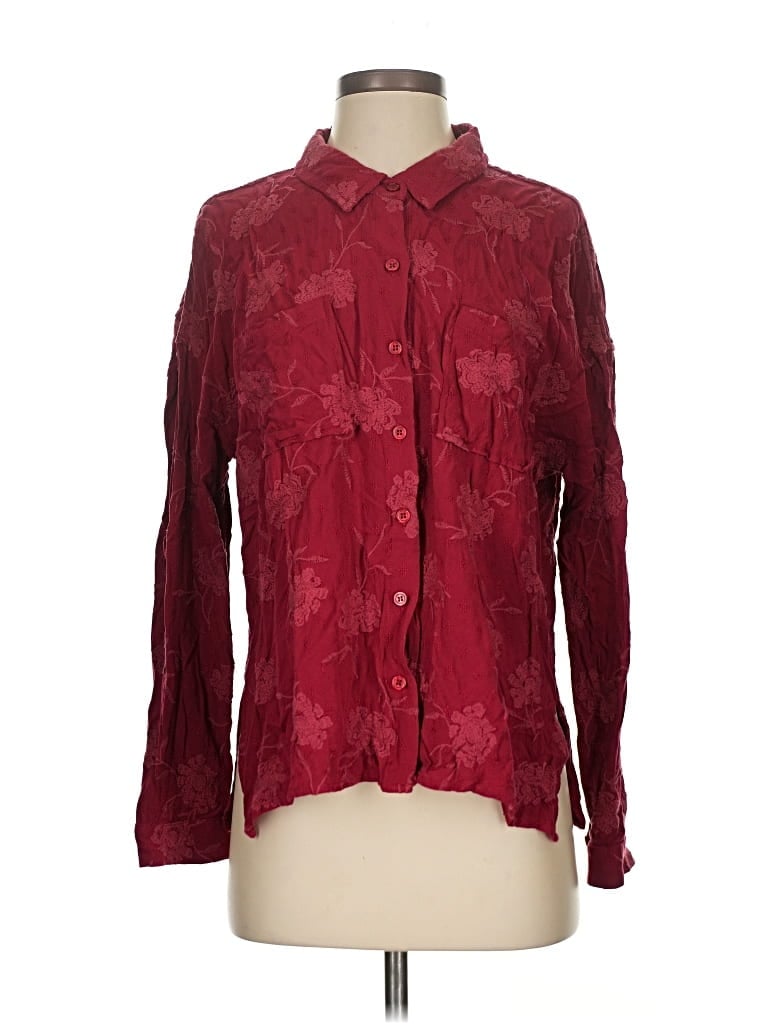 Pre-owned Dear John Long Sleeve Blouse In Burgundy