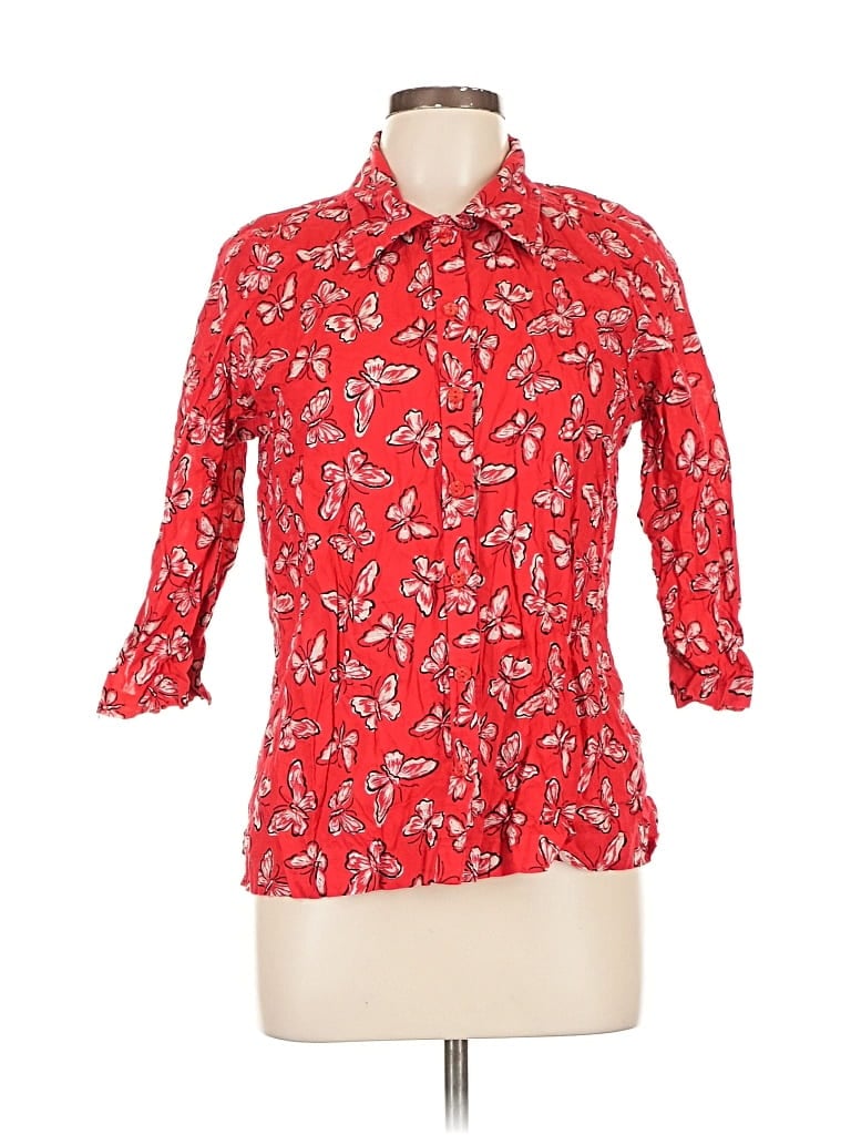 Pre-owned Erika 3/4 Sleeve Button Down Shirt In Red