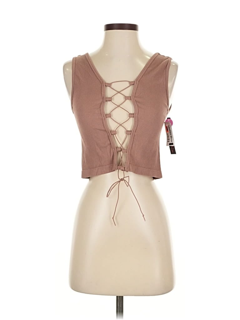 Pre-owned Suzette Tank Top Brown Halter Neckline Tops