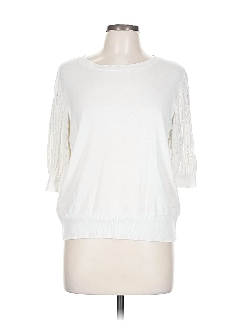 Pre-owned Ann Taylor Factory 3/4 Sleeve Top Ivory Boatneck Tops In White