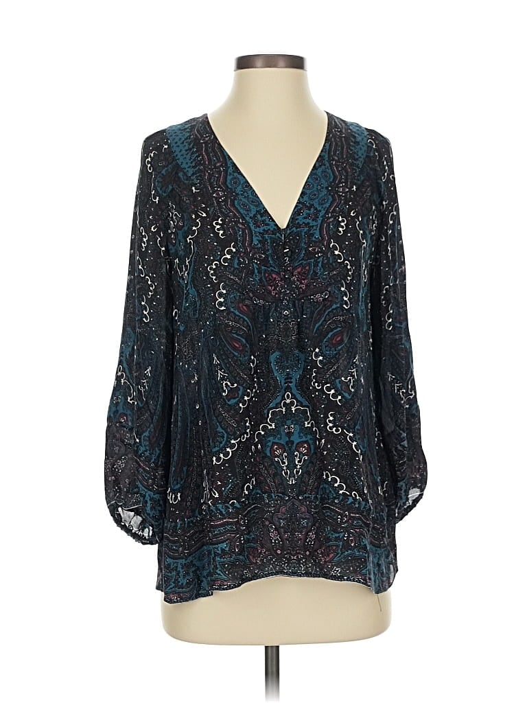 Pre-owned Joie 3/4 Sleeve Silk Top Teal V Neck Tops