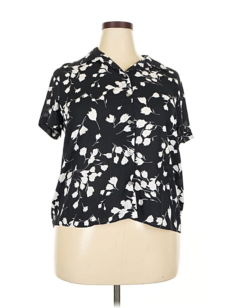 Pre-owned J.crew Factory Store Short Sleeve Blouse In Black