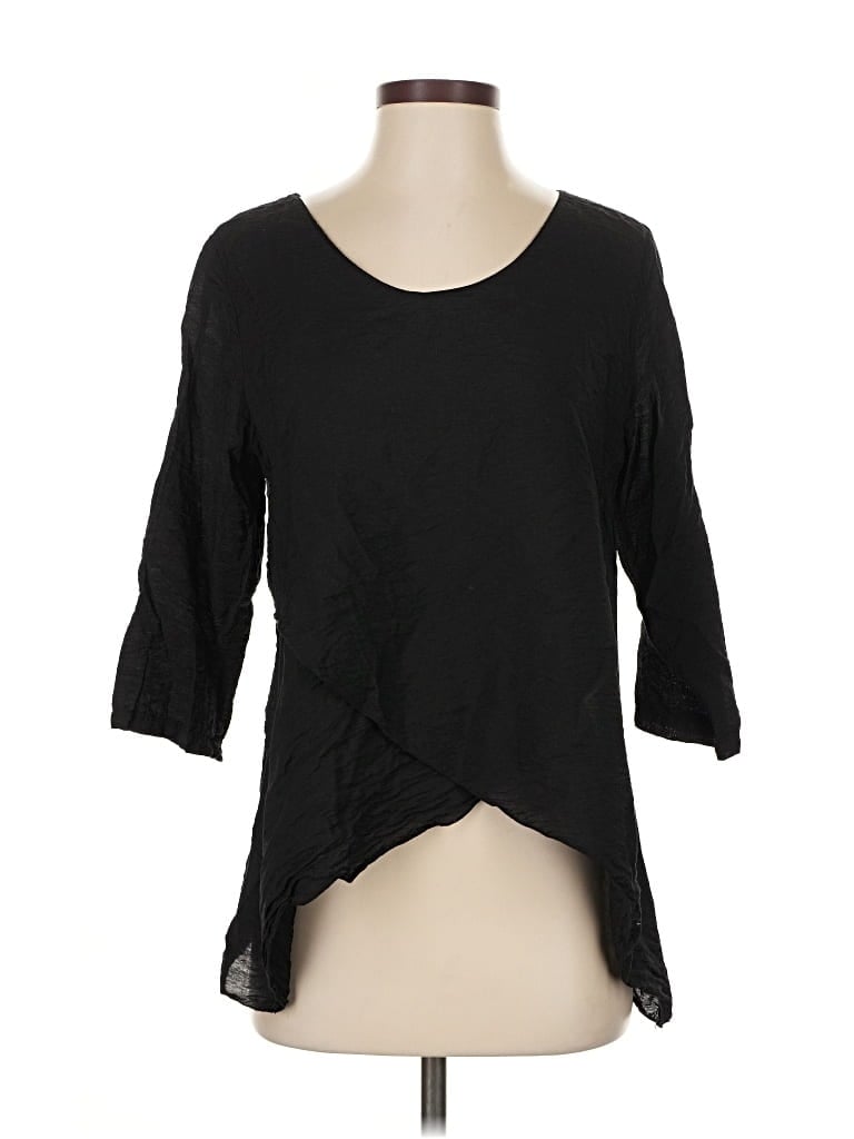 Pre-owned Cut Loose 3/4 Sleeve Top Black Scoop Neck Tops