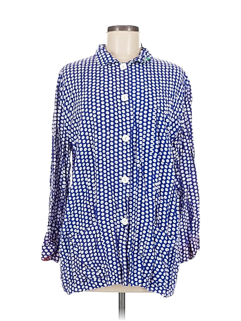 Pre-owned Adrienne Vittadini Long Sleeve Button Down Shirt In Blue