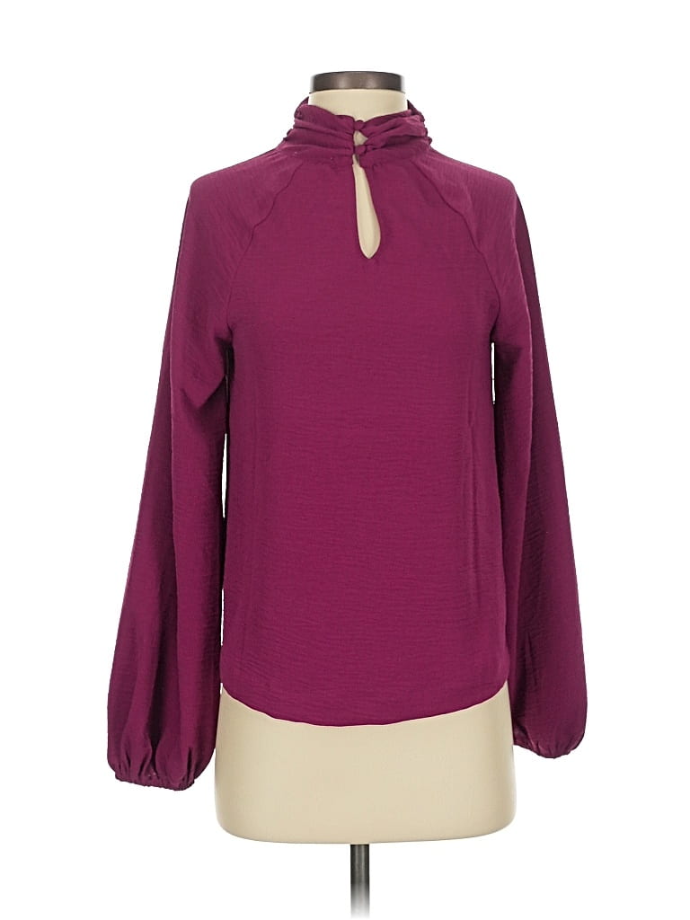 Pre-owned Evereve Long Sleeve Blouse In Burgundy