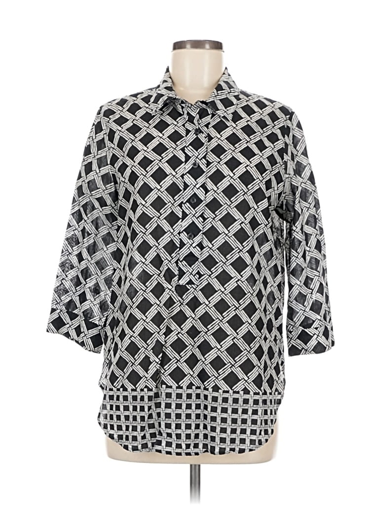 Pre-owned Coldwater Creek 3/4 Sleeve Button Down Shirt In Black