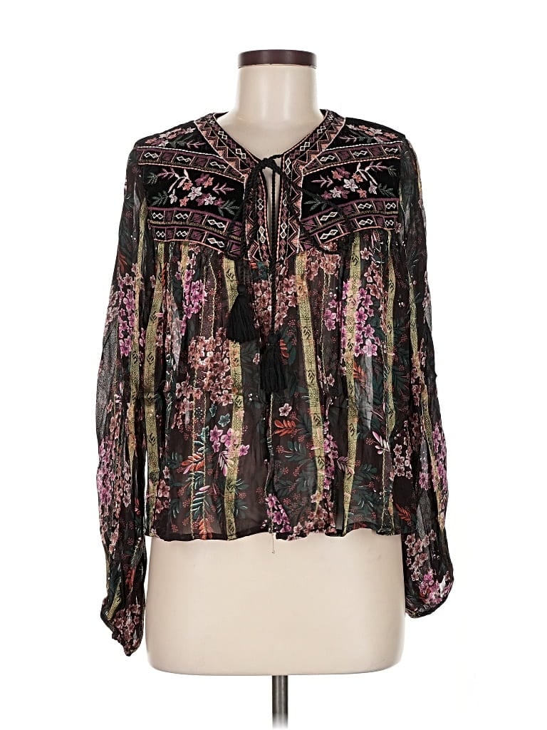 Pre-owned Zara Basic Long Sleeve Blouse In Burgundy