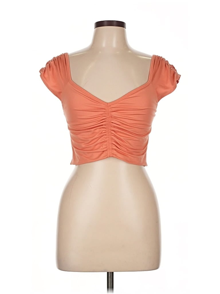 Pre-owned Fp Movement Short Sleeve Top Orange Sweetheart Neckline Tops