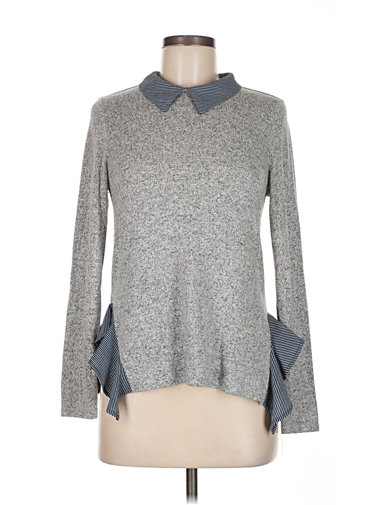 MONTEAU Pre-owned Long Sleeve Top Gray Mock Neckline Tops