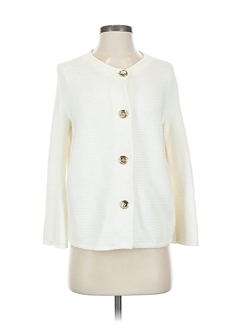 Pre-owned J. Mclaughlin Cardigan Sweater In White