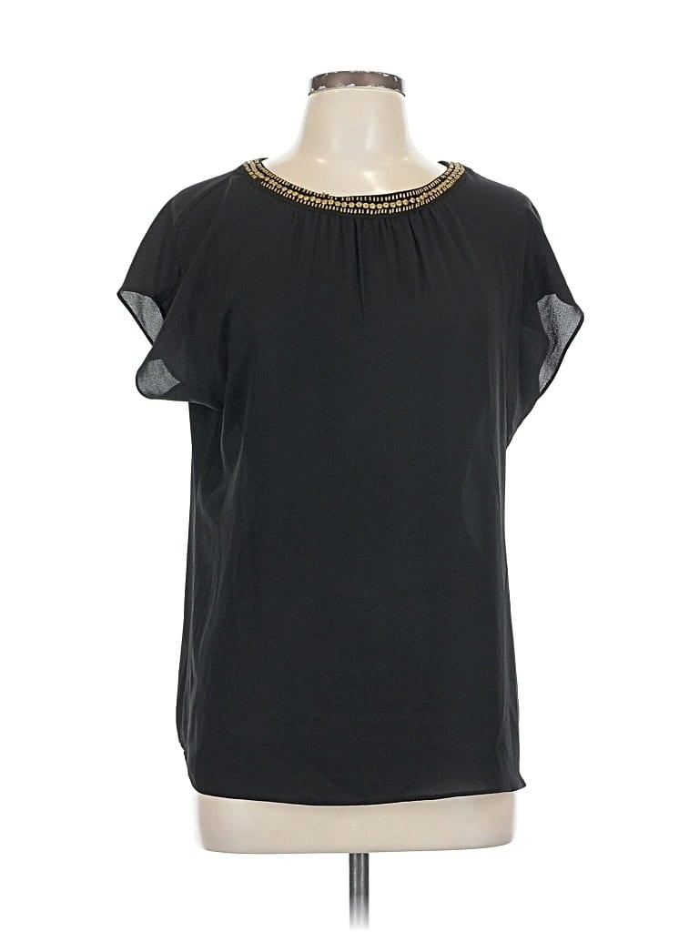 Pre-owned Ann Taylor Loft Short Sleeve Blouse In Black
