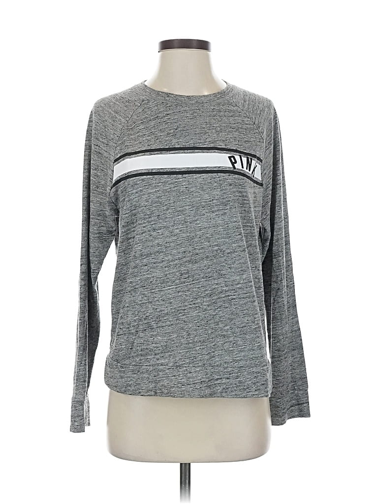 Pre-owned Victoria's Secret Pink Long Sleeve T-shirt In Gray
