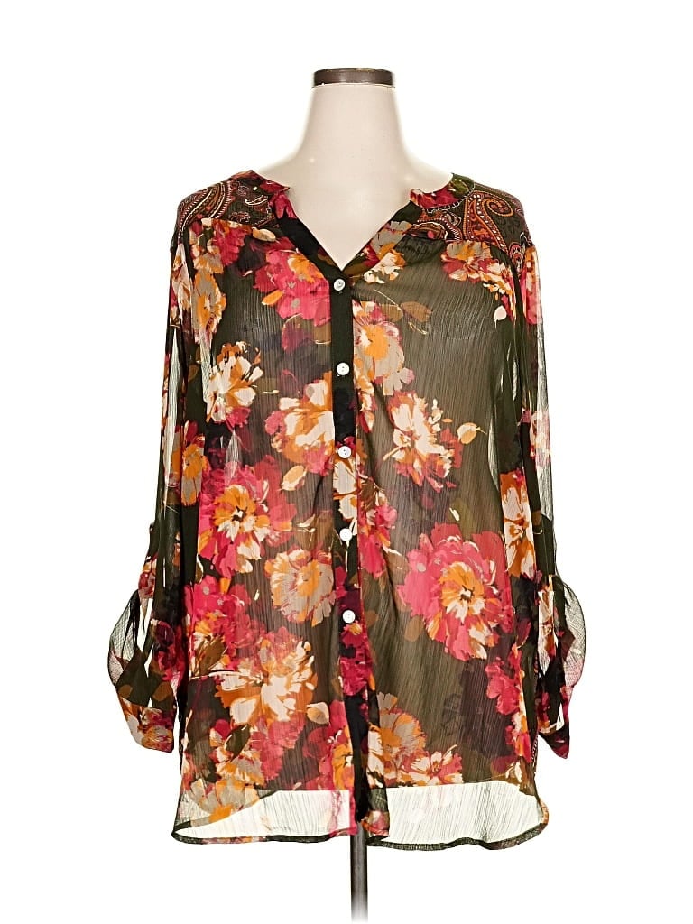 Pre-owned Fig And Flower 3/4 Sleeve Blouse In Brown