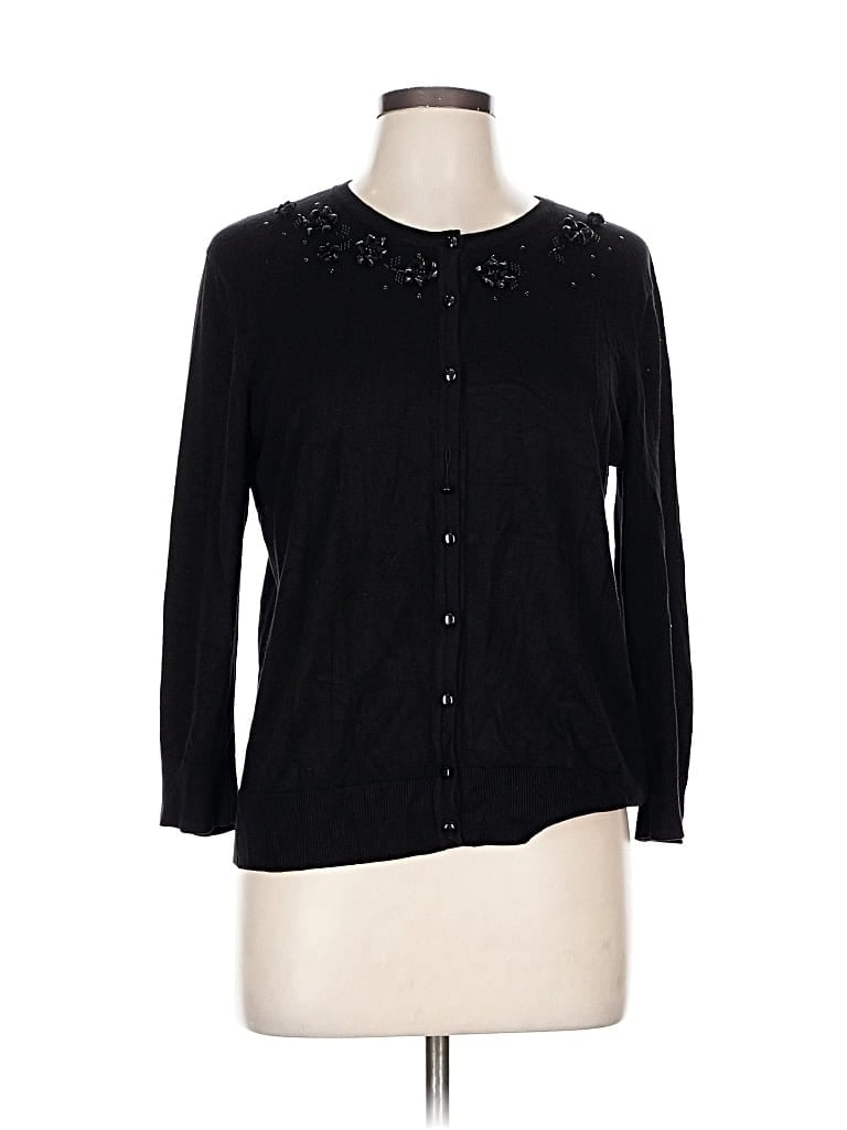 Pre-owned Cable & Gauge Cardigan Sweater In Black