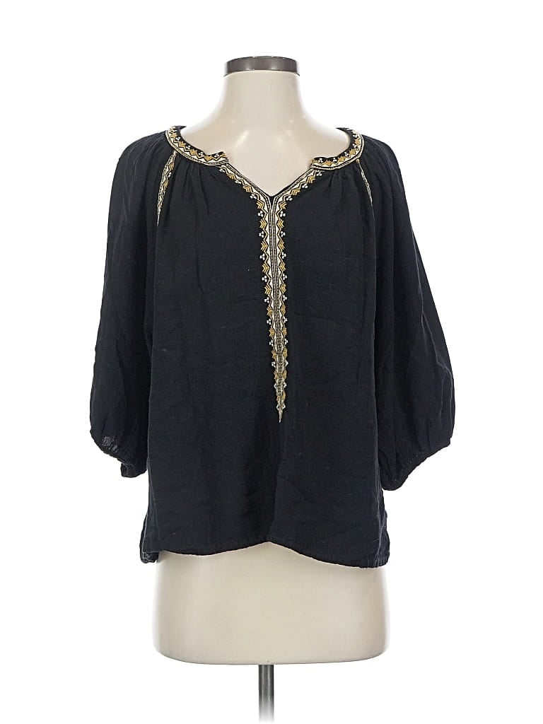 Pre-owned World Market 3/4 Sleeve Blouse In Black
